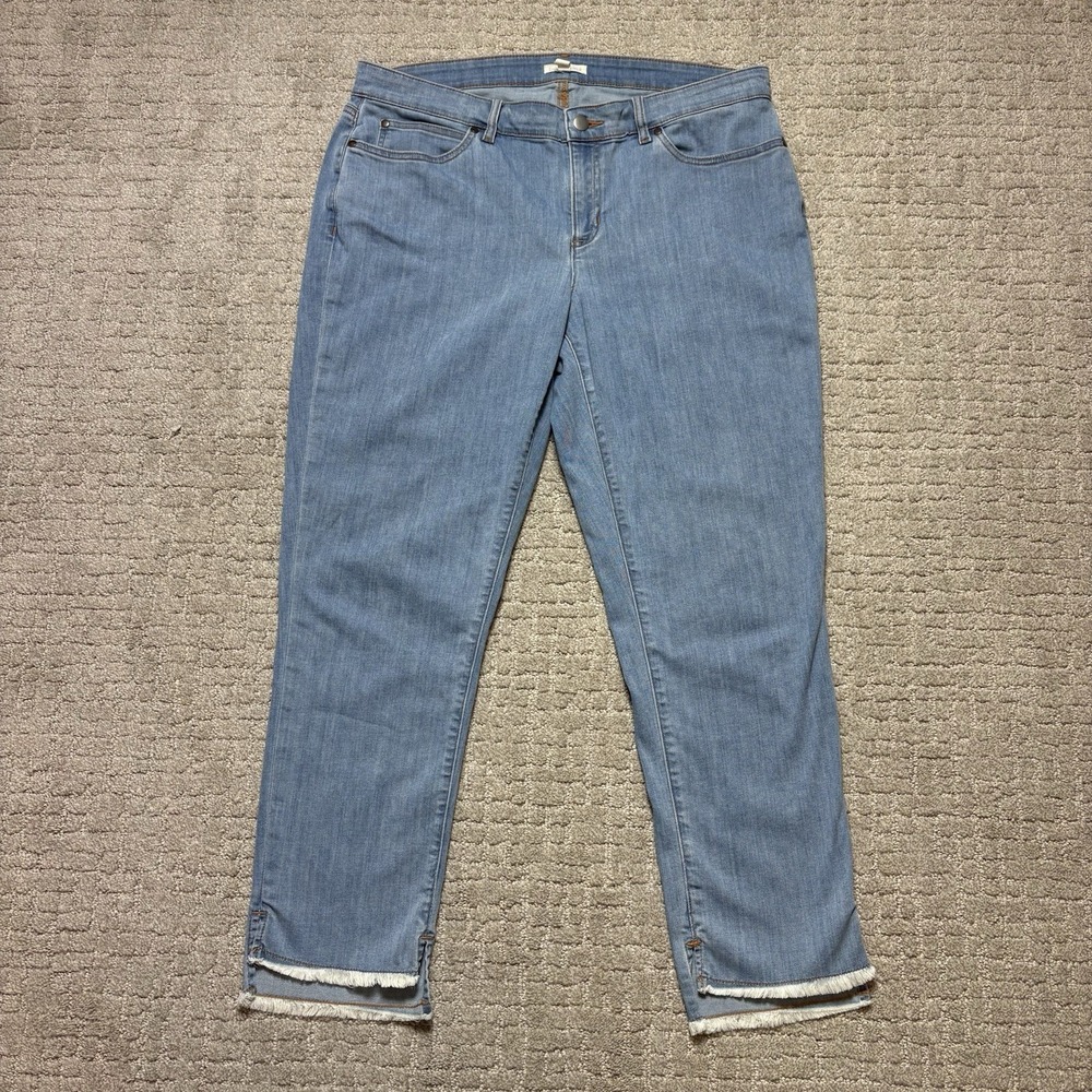 EILEEN FISHER WOMAN ORGANIC COTTON  Blend Step Raw Frayed Hem Tapered Jeans 12
